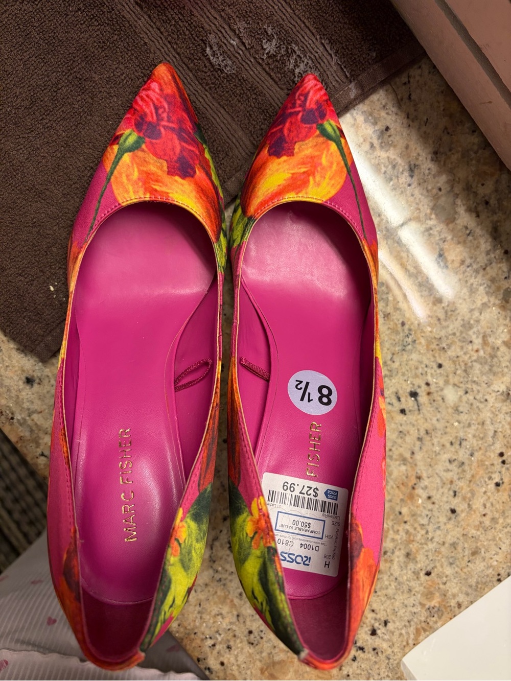 Marc Fisher Fuchsia Pink Floral Pointed-Toe Flats